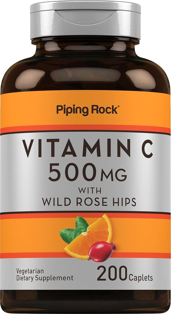(原始内容存档于2018-03-05). Piping Rock Vitamin C | 500mg | 200 caplets | 配音:罗丝 HIPS | Vegetarian, Non-GMO, Gluten Free Supplement