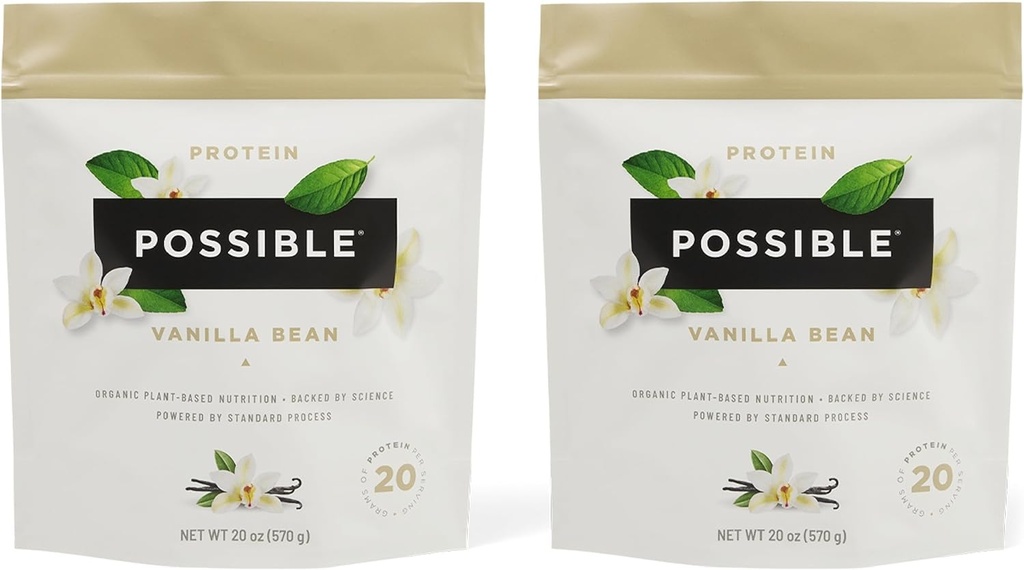 蛋白粉 香草豆 - 20g of Vegan, 植物蛋白混合剂 - 非GMO, Non-Dairy, Gluten-free - 3.5g of BCAAs - 9 基本氨基酸 - 30天供应 - 2袋,30种服务