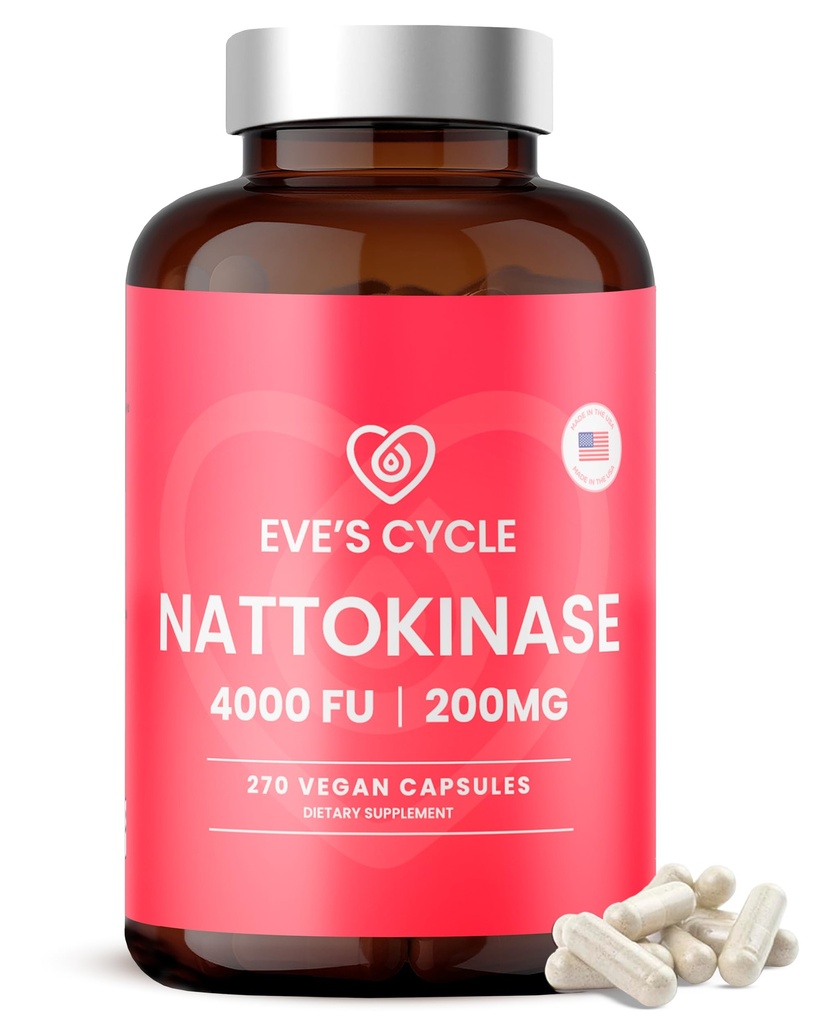 Eve's Cycle Nattokinase Supplement 4000 FU - 270 Vegan Natto Capsules - Premium Japanian Enzyme, 天然血薄,有机,无刺,非GMO,美国制造