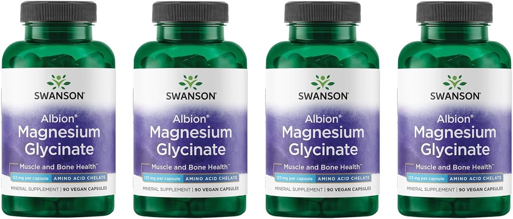 Swanson Chelated Magnesium 133 毫米 90 卡普尔(4包)