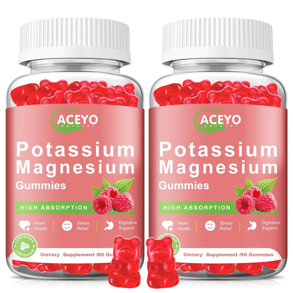 2 Pack Potassium Magnesium Gummys for addent kids 高吸附性腿板和肌肉与心脏健康 Immune Health Raspberry Magnesium Gummys Chewable Gummy Supple Vegan N-GMO