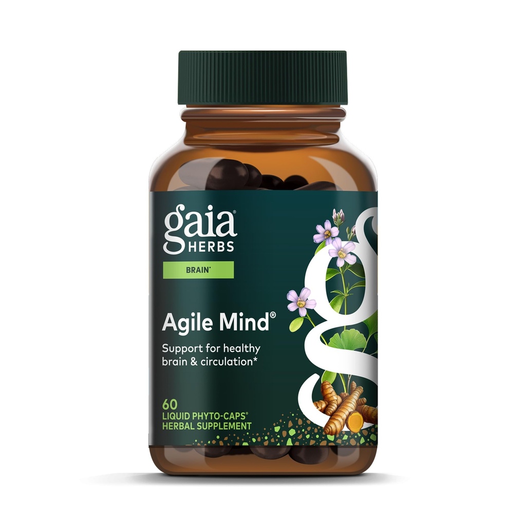 Gaia Herbs Agile Mind -- -- 大脑和认知支持草药补充剂 -- -- 有机涡轮根、Bacopa、黑辣椒和Ginkgo Biloba -- -- 60 Vegan液态植物-卡普尔(30天供应)
