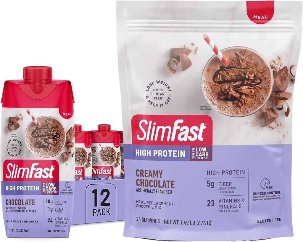 SlimFast 高蛋白巧克力盒 - 12 巧克力高蛋白食品替代摇摆(20g Protein) 26 种巧克力高蛋白粉混合(20g Protein)