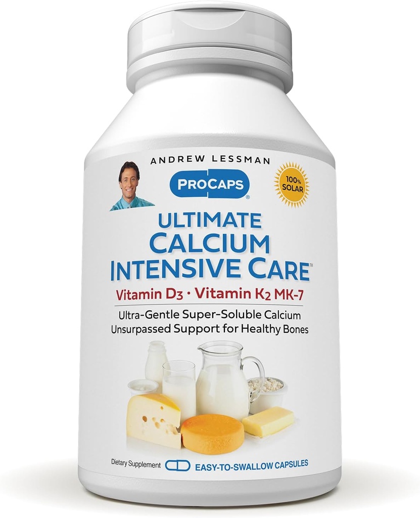 AndreW Lessman Ultimate Calcium 密集护理,配有维生素D3和K2 MK7-120 mcg - 720 Capsules - Bone和Skeleton健康基本素. 温柔,容易吞,超级溶解。 无附加