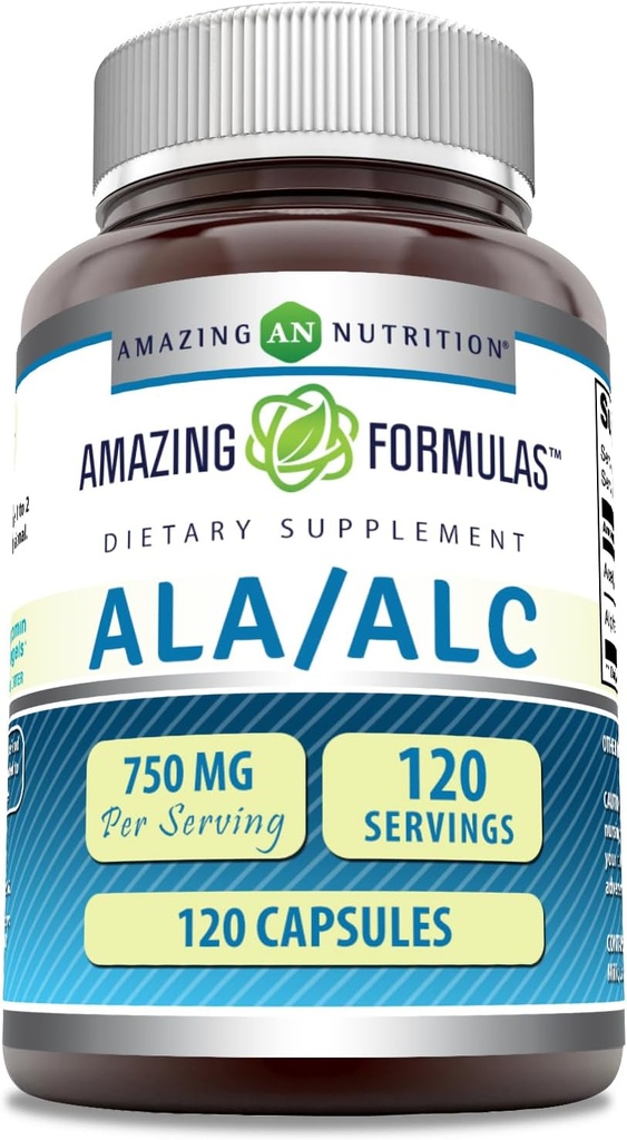 ALA/ALC(Alpha Lipoic Acid/Acetyl L-Carnitine) 补编 750 Mg Per service QQ Capsules QX Non-GMO QX Gluten-Free QX 在美国制造(1包,120个计数)