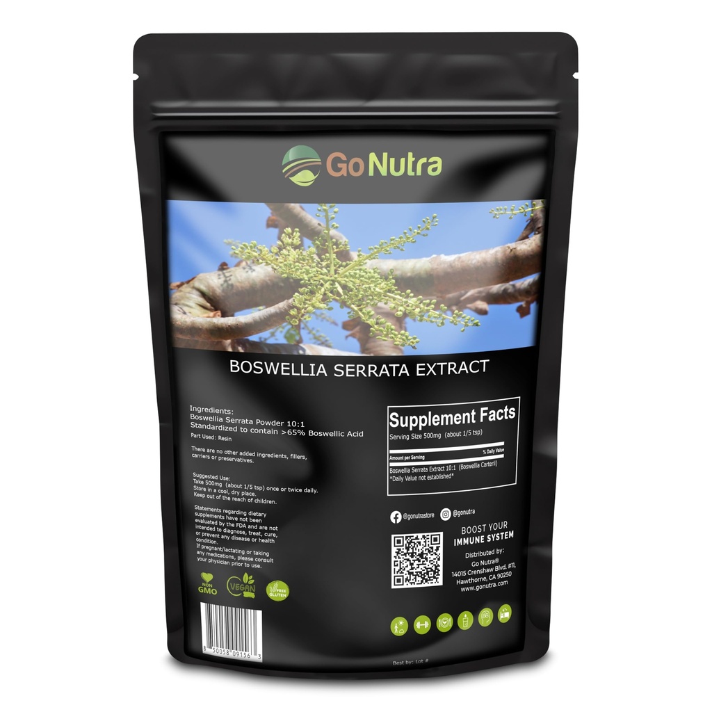 Go Nutra Boswellia Serrata 提取粉末 10:1 强 65% Boswellic Acid Frankincense 补充 联合支持 - 8 oz.