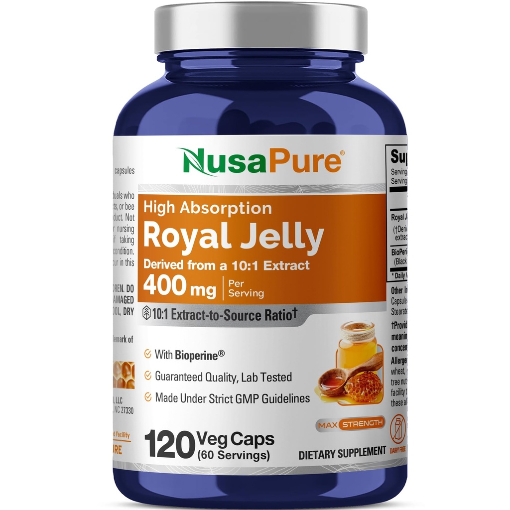 NusaPure Royal Jelly Capsules, 400 mg, 120 Veg Capsules (Non-GMO, Dairy Free)