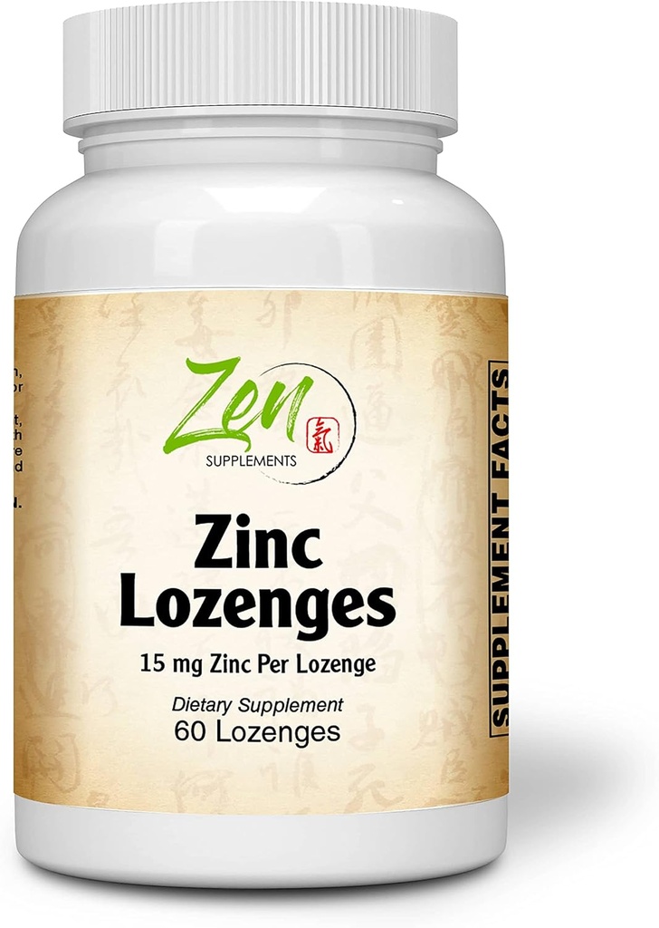 Zen补充剂 - Zinc Lozenges 15 Mg Immune支持抗氧化剂补充剂 & Great Tasting Zinc 60-Lozenge