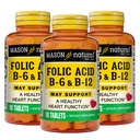 MASON NATURAL Heart Formula B6/B12/叶酸片,饮食补充支持心血管健康,红血细胞形成,Metabol函数,90 Counter (Pack of 3).
