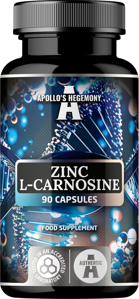 锌L-卡诺辛每卡普尔37.5mg,90 Vegan Capsules,3个月供应,锌补充和氨基酸Beta-Alanine,由阿波罗的Hegemony公司制作.