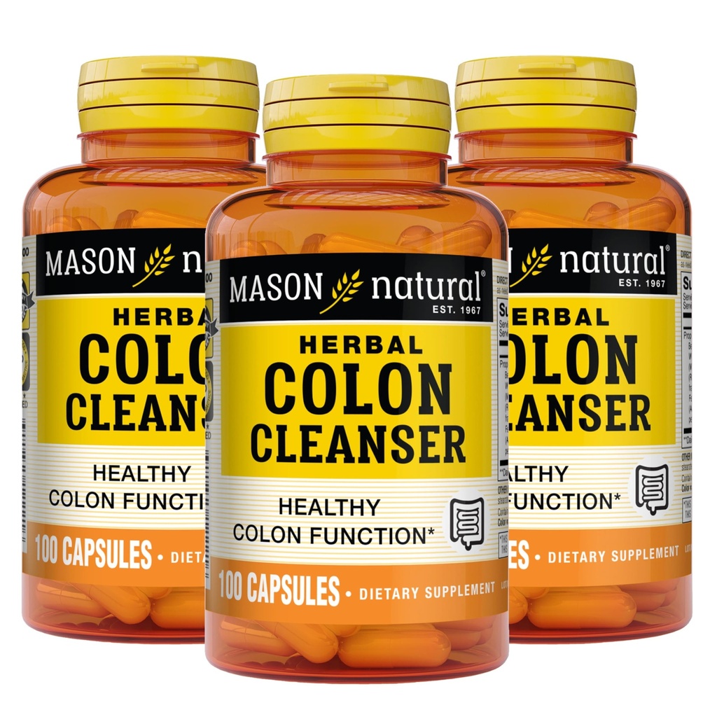 MASON NATURAL 草药科隆清洁剂,300天供应,膳食补充剂支持可溶性纤维的消化性健康,Probiotics & Herbs, 3 Pack