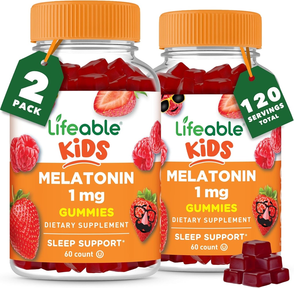 生活美拉图宁 1 mg | Great Tasting Melatonin Gummys 孩子们 | Gluten Free Vegetarian GMO - Free Chewable | 帮助儿童,青少年和托德勒 | 2 包 - 120 Gummys