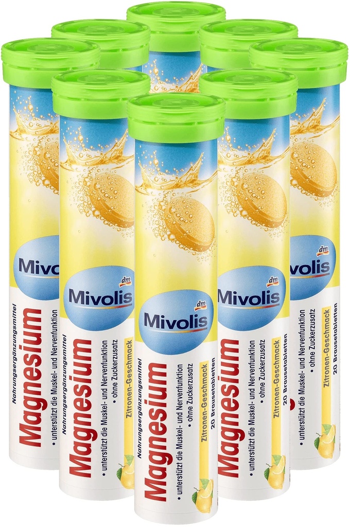 Mivolis Magnesium effervescent Tablets - 饮食补充 8 管x 20 pcs 德国