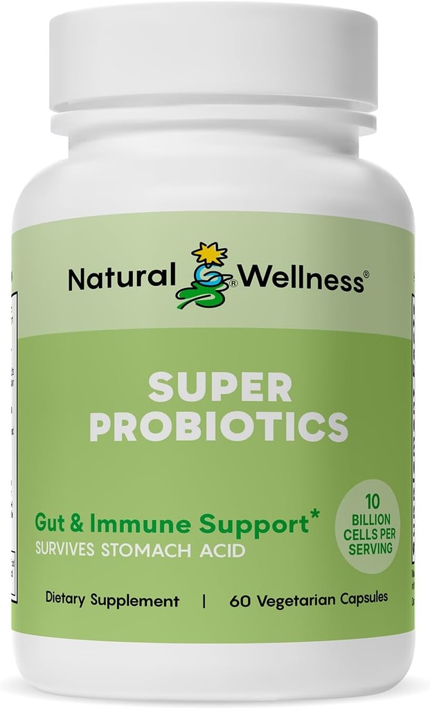 Natural Wellness Super Probiotic + Prebiotic Blend – 10亿个带8条草条的CPU – 女性和男性用于消化健康,Gut平衡和免疫支持的Probiotics – 非GMO,30天供应