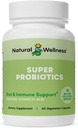 Natural Wellness Super Probiotic + Prebiotic Blend – 10亿个带8条草条的CPU – 女性和男性用于消化健康,Gut平衡和免疫支持的Probiotics – 非GMO,30天供应