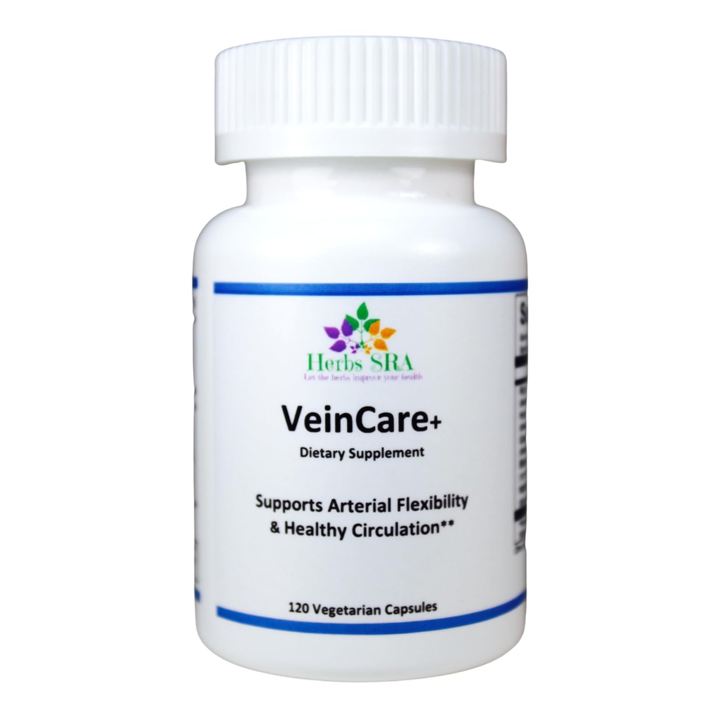 VeinCare+ Circulation Support Supplement with Rutin, Horse Chestnut, Grape Seed & Bilberry – Supports Arterial Flexibility and Healthy Circulation – 120 Vegetarian Capsules