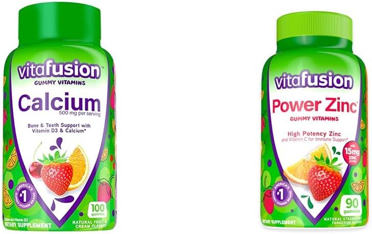 支持骨骼的维他命钙 Gummy Vitamins for Bone Support, 100 Count & Power Zinc Gummy Vitamins for Immune Support, 90 Count