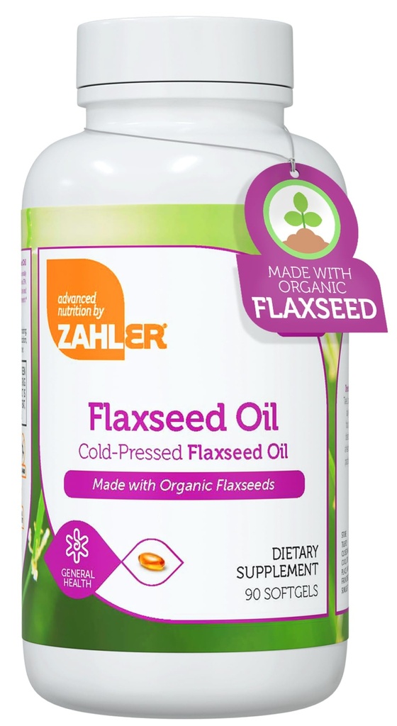 扎赫勒有机软糖籽油 - 1000mg软糖 - 有机Omega 3 ALA 补充剂 - 科舍尔 Non-GMO Gluten Free Vegetarian - Flaxseed (90 Counter)