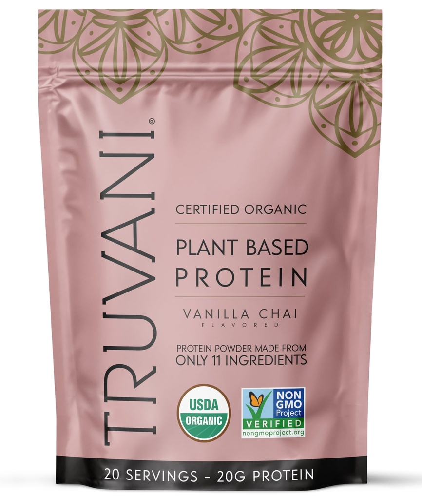 Truvani Vegan Pea蛋白粉 | Vanilla Chai | 20g 有机植物基蛋白 | 20 服务 | Keto | Gluten & Dairy Free | Low Carb | 无添加糖