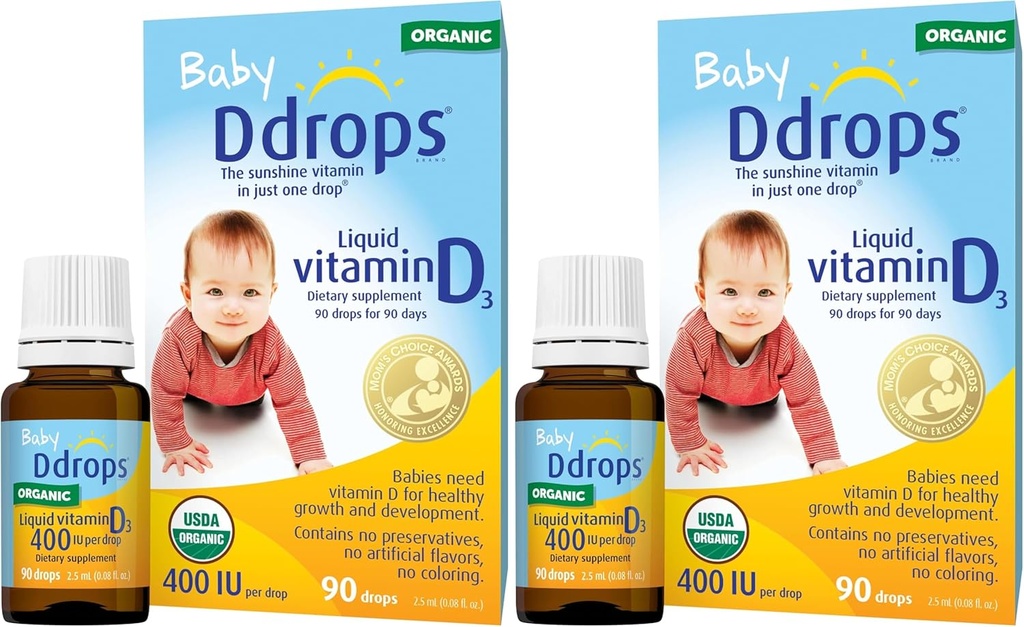 Ddrops 1072834 400 IU 液态维生素D3 婴儿液滴,0.08 Fl.Oz(包4)