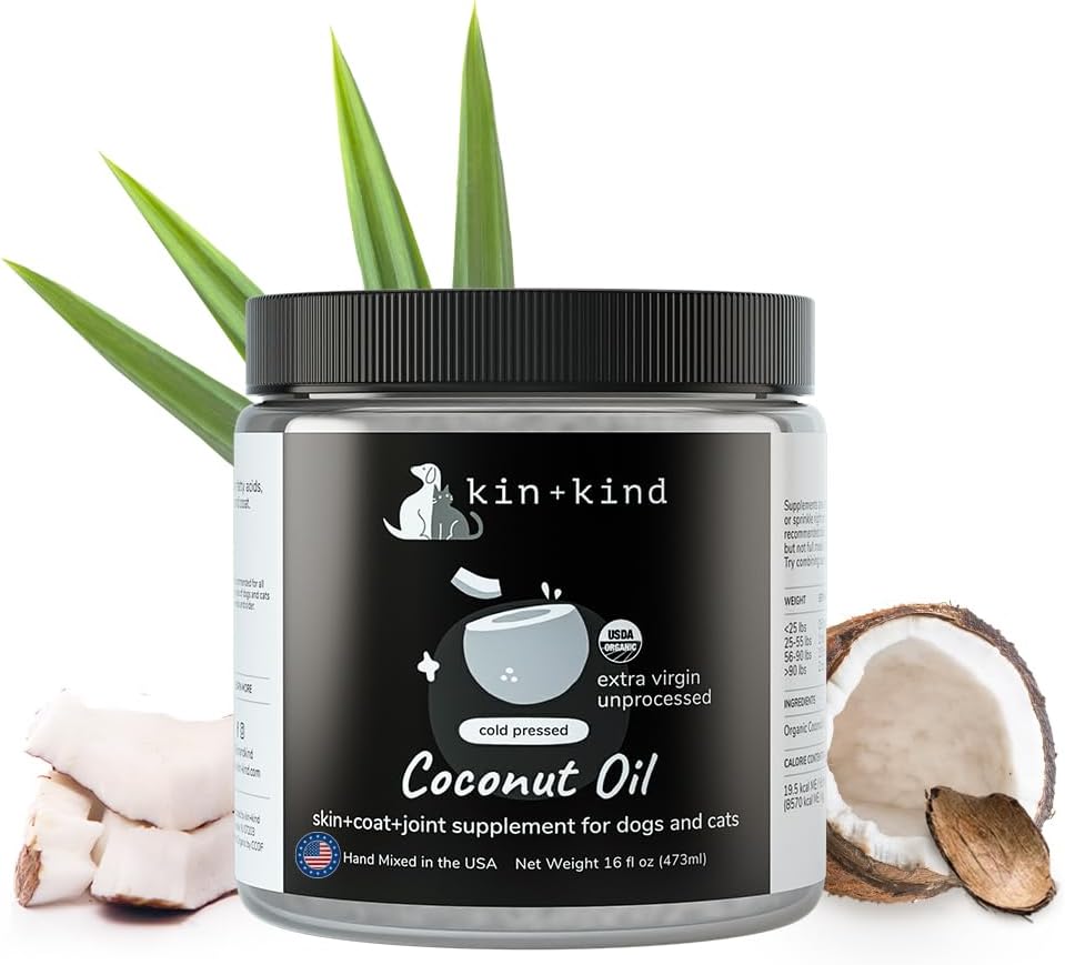 狗和猫的有机椰子油(Organic Coconut Oil Pets for Dogs & Cats) - 天然皮和煤支持 冷压外生椰子油 - 痒皮和干裂 Nos - 在美国制造 - 16 fl oz (Large)