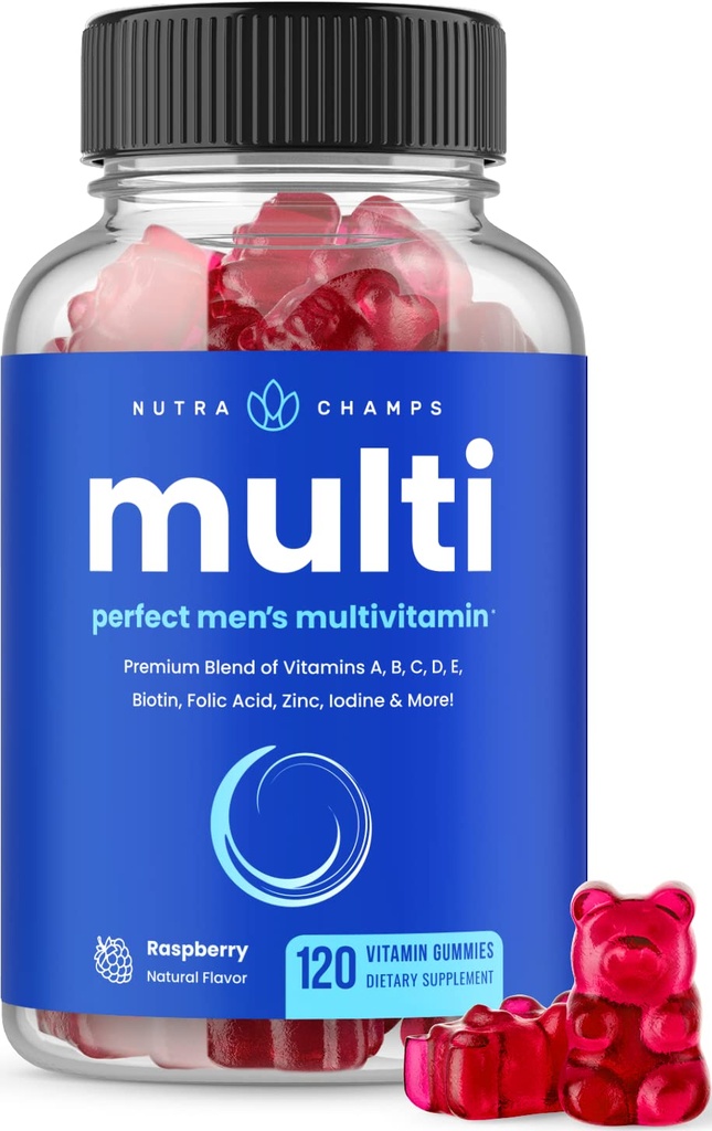 NutraChamps Multivitamin for Men 14+ QQ Mens Multivitamin Gummys, 120 维他命伯爵 A, B, C, D, E, Biotin, Zinc Mens Gummy Multivitamins Supplement QQQ Chewable Daily Multigumy Vitamins for Men