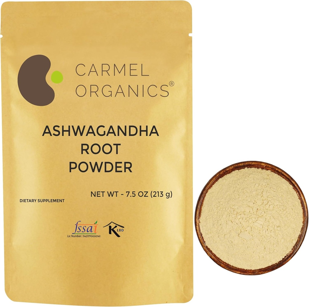 CARMEL ORGANICS Ashwagandha 根粉 7.5 Ounce,非GMO & Gluten Free, Natural, Withania Somnifera, 无添加防腐剂,直接来源于印度农民