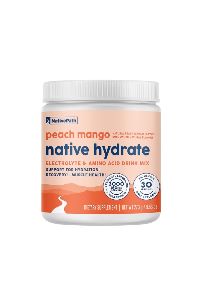 原生水合物、零糖、带BCAA的电解石粉、桃芒果水合物、Keto和Paleo友好剂,30种