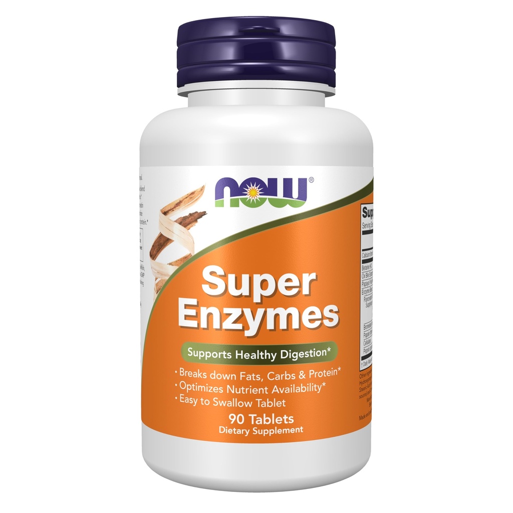 Now Foods Supplements, Super Ezymes, 配以布罗梅兰, Ox Bile, Pancreatin 和 Papain, Super Ezymes, 90 平板