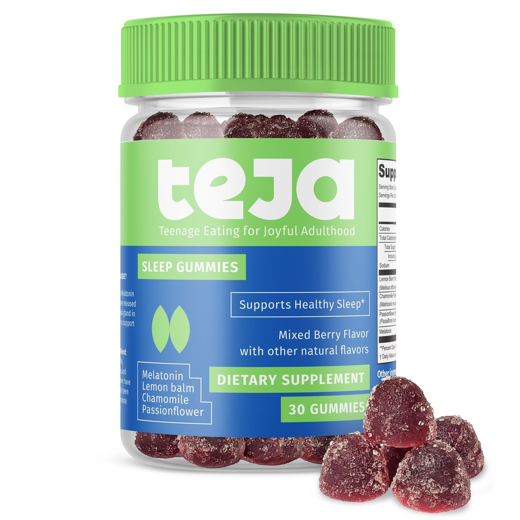 TEJA 青少年和成年人睡眠支持Gummys,0.3mg Melatonin Chewable Gummy,Melatonin Chewable,30 Gummys