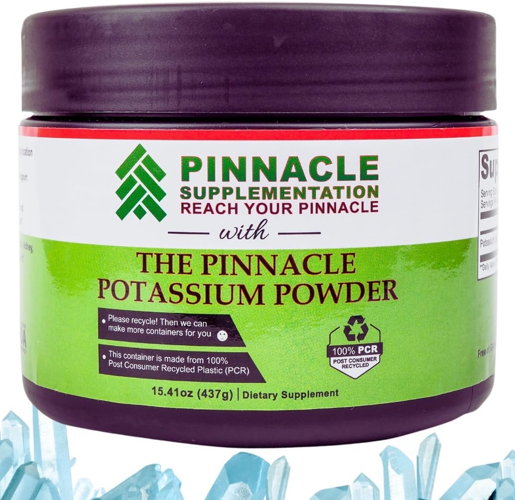 Pinnacle Potassium Citrate Powder, Potassium Powder 补充品, 矿物补充品, Keto 电解质粉, 支持水分平衡和腿板, 100%纯度, 无填料, 无添加剂( 437克)