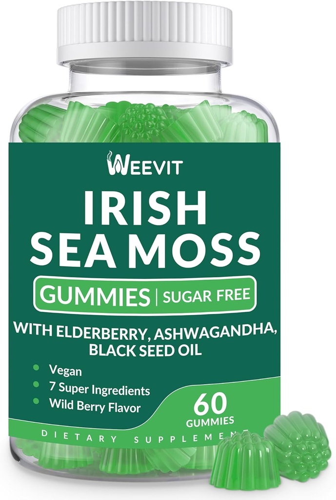 Sea Moss Gummys, 爱尔兰海 Moss 黑种子石油, Ashwagandha, Bladderwrack 和 Burdock 根 - 支持皮肤豁免