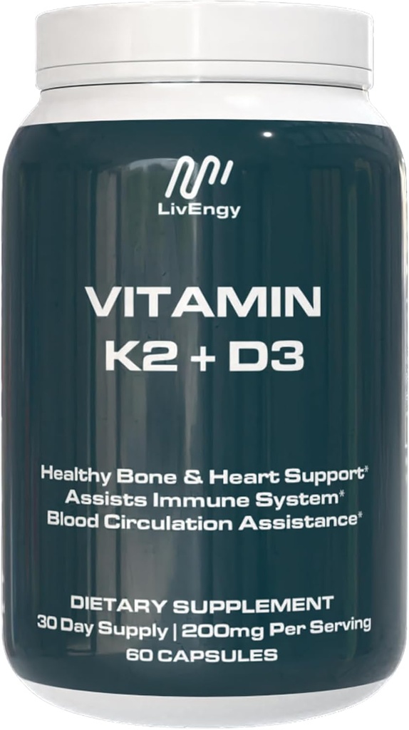维生素K2 D3 补充剂 - 高位 - 支持骨,心,免疫健康 - 非GMO,无胶,蔬菜 - 60 Capsules (60 services) - Premium Quality K2+D3 公式