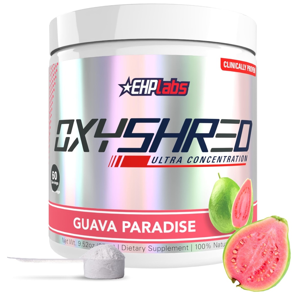 EHP实验室 OxyShred Pre Workingout Powder & Shredding 补充剂 - 预工作粉 配L Glutamine & Acetyl L Carnitine, 能量靴饮料 - Guava Paradise, 60 services