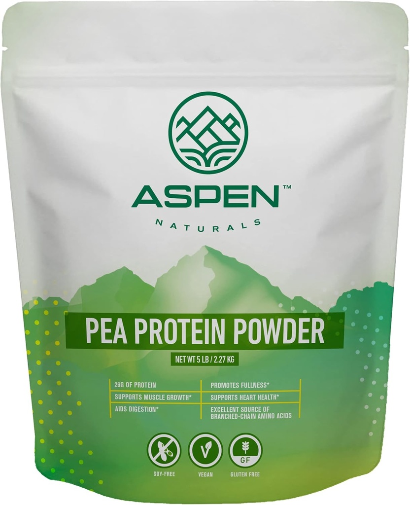 Aspen Naturals Pea Protein Powder 5 Lb – Muscle Growth, Digestion, Fullness & Heart Health Support | Unflavored, Plant Based, Soy- & Gluten-Free, Non-GMO, Vegan, Keto & Low Carb | 26g of Protein