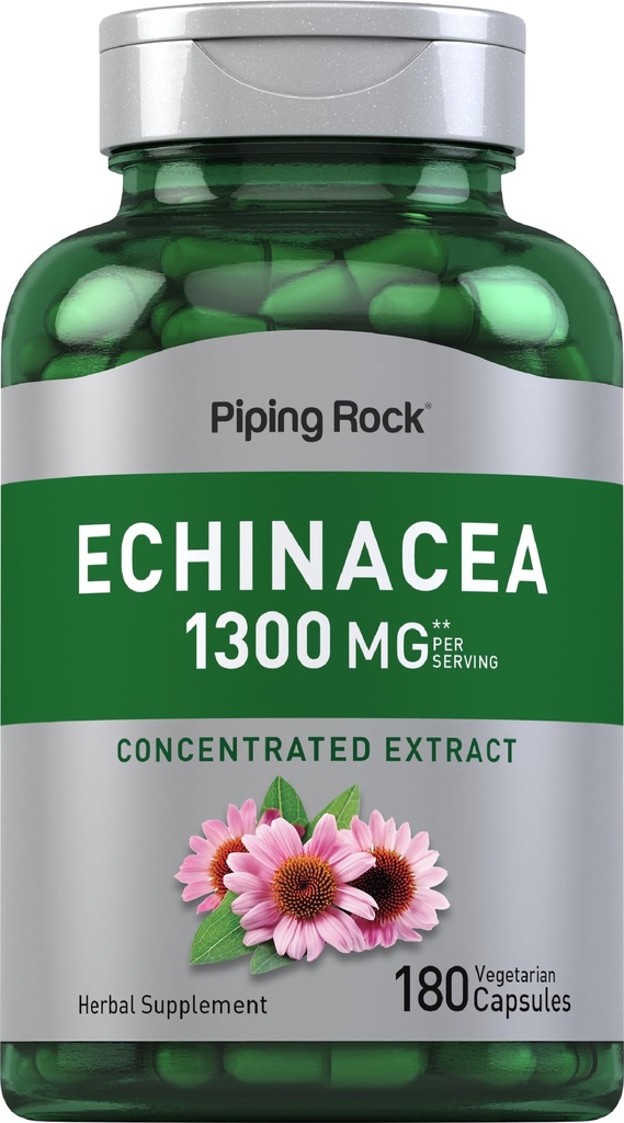 Piping Rock Echinacea 提取 Capsules 1300mg = 180 Counter = 草药补充 = 蔬菜,格卢滕自由,非GMO