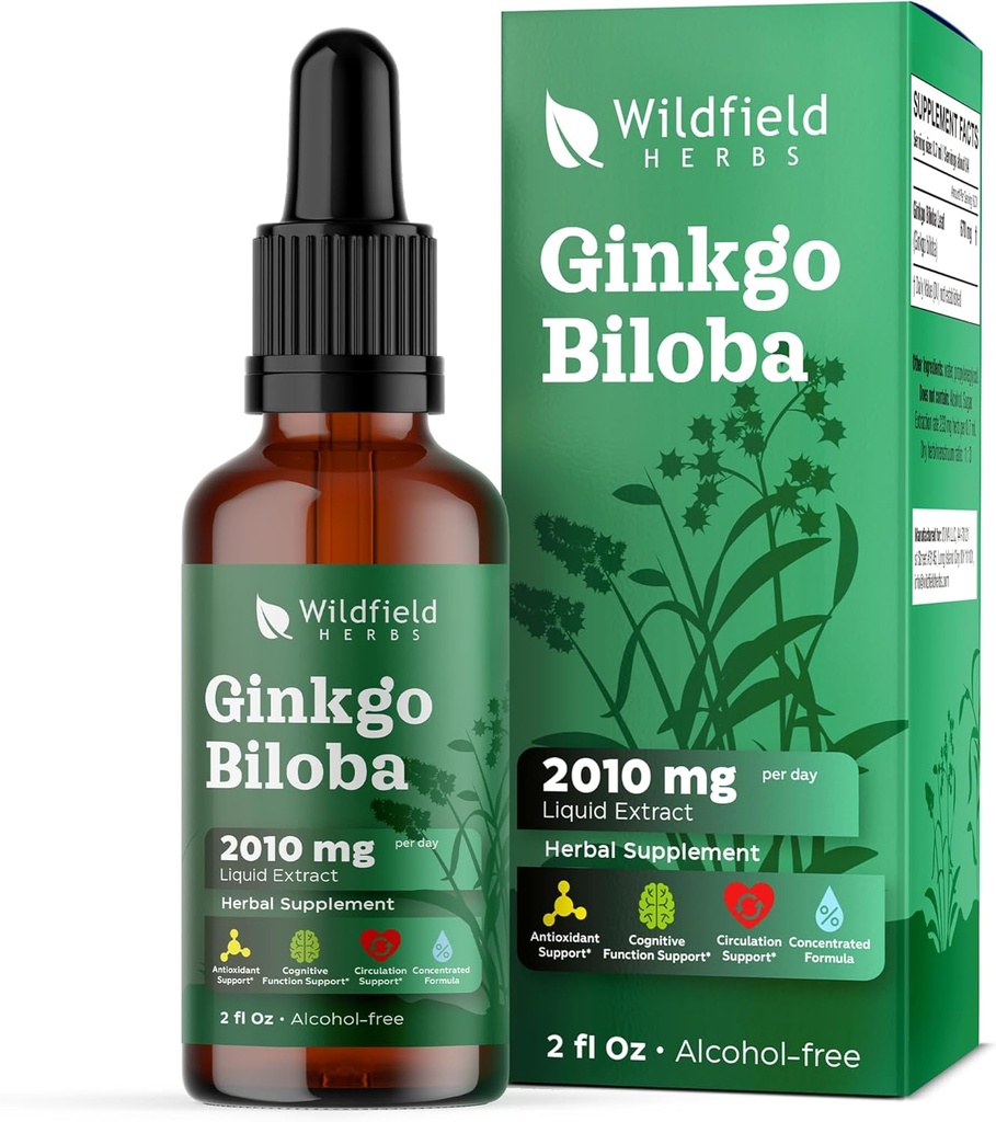 Ginkgo Biloba 提取液滴2000mg(Ginkgo biloba L.) 草药补充剂比Capsules更好,供应1个月,84种服务,无酒精叮当 - 2 Oz,包装1