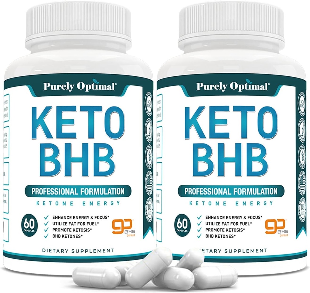 纯优Keto BHB Capsules – 用于Ketosis支持,可持续能源,焦点和代谢的外源Ketone Pills – 面向女性和男性,120 Capsules