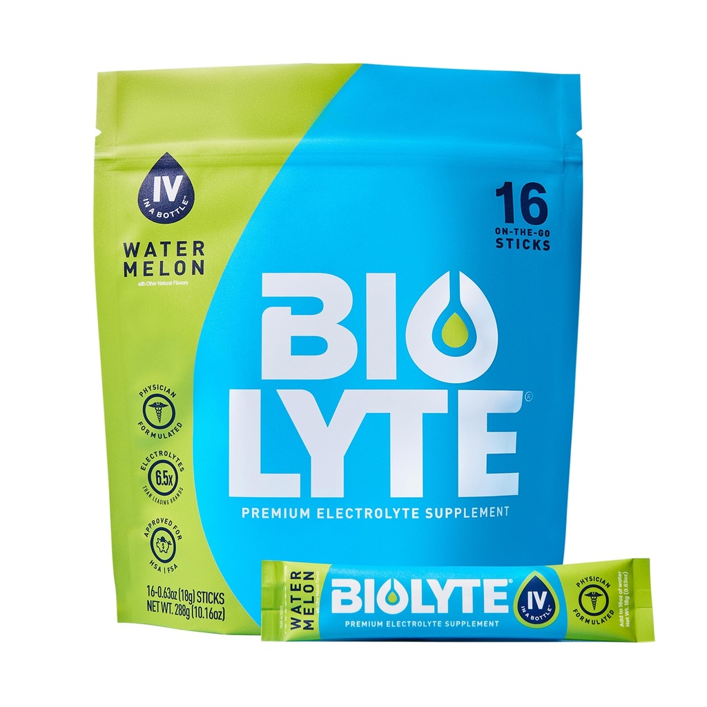 BIOLYTE IV 电解质粉包,IV 液饮水混合剂,博士开发水分,经批准的脱水救济,女性和男性必须用化学疗法-西瓜(16包)