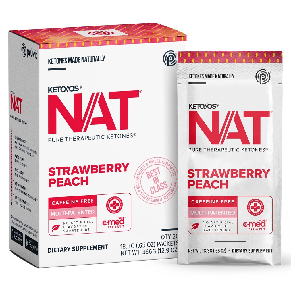 PRUVIT OS NAT 草莓桃 Keto 补充品-免费咖啡因-男女(20个伯爵)
