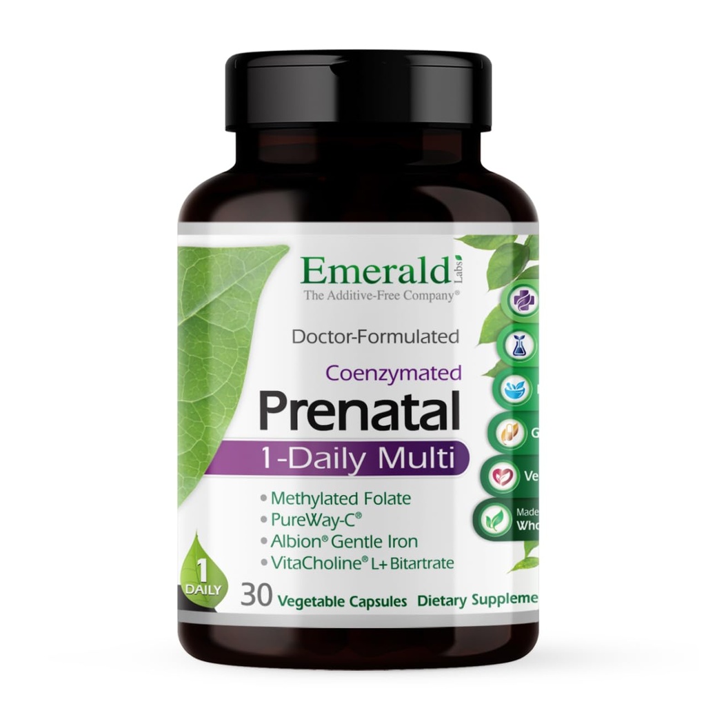 emerald Labs 产前 1-Daily 多 - 产前多维素与甲基福拉特,铁,全食品混合剂 & More - Soy-free, Gluten-free - 30 蔬菜卡普尔