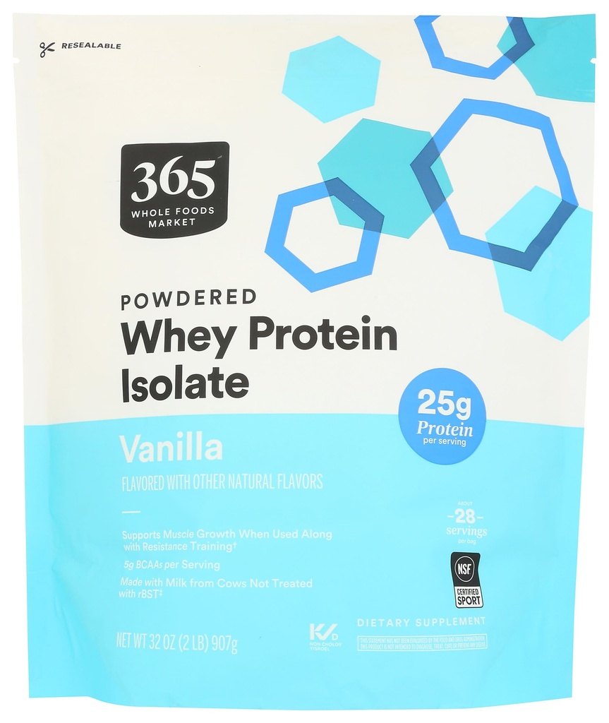 365 由全食品市场,Whey蛋白质隔离剂,香草,32 Ounce