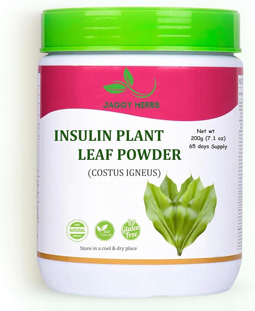JAGGY 胰岛素植物叶粉(Costus Igneus) 200g(7.1 oz) 天然胰岛素植物叶粉(65日供应)