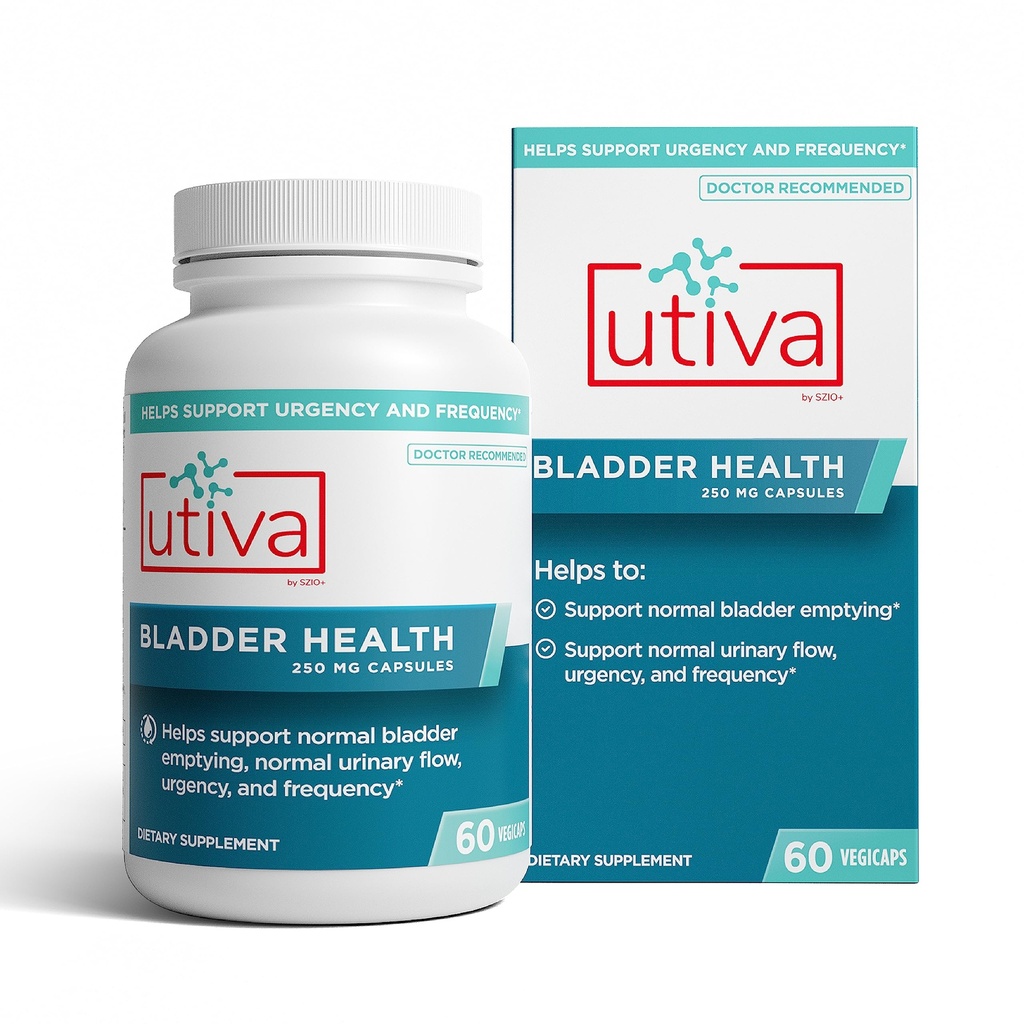 Szio+ Utiva Bladder健康 -- -- 超活性Bladder和低尿道切片健康控制补充 -- -- 临床证明可降低频率和紧急度 -- -- 60卡普尔
