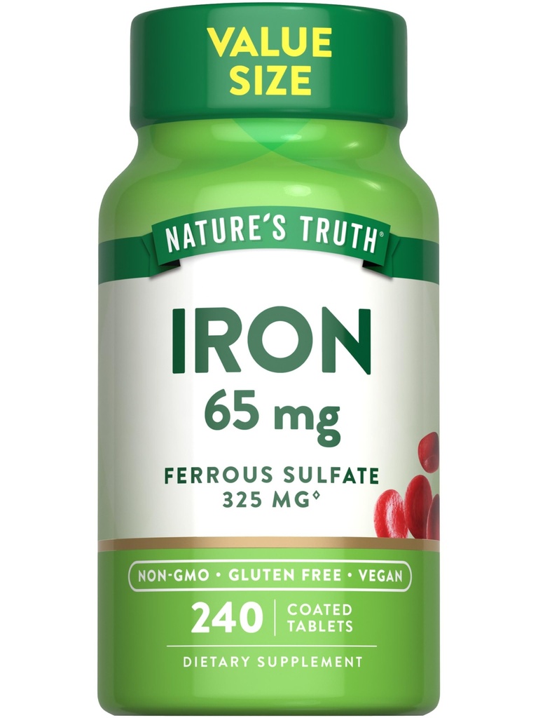 自然界的真理铁板 65mg | 240 伯爵 | 325mg Ferrous Sulfate | Vegan, Non-GMO & Gluten Free Supplement