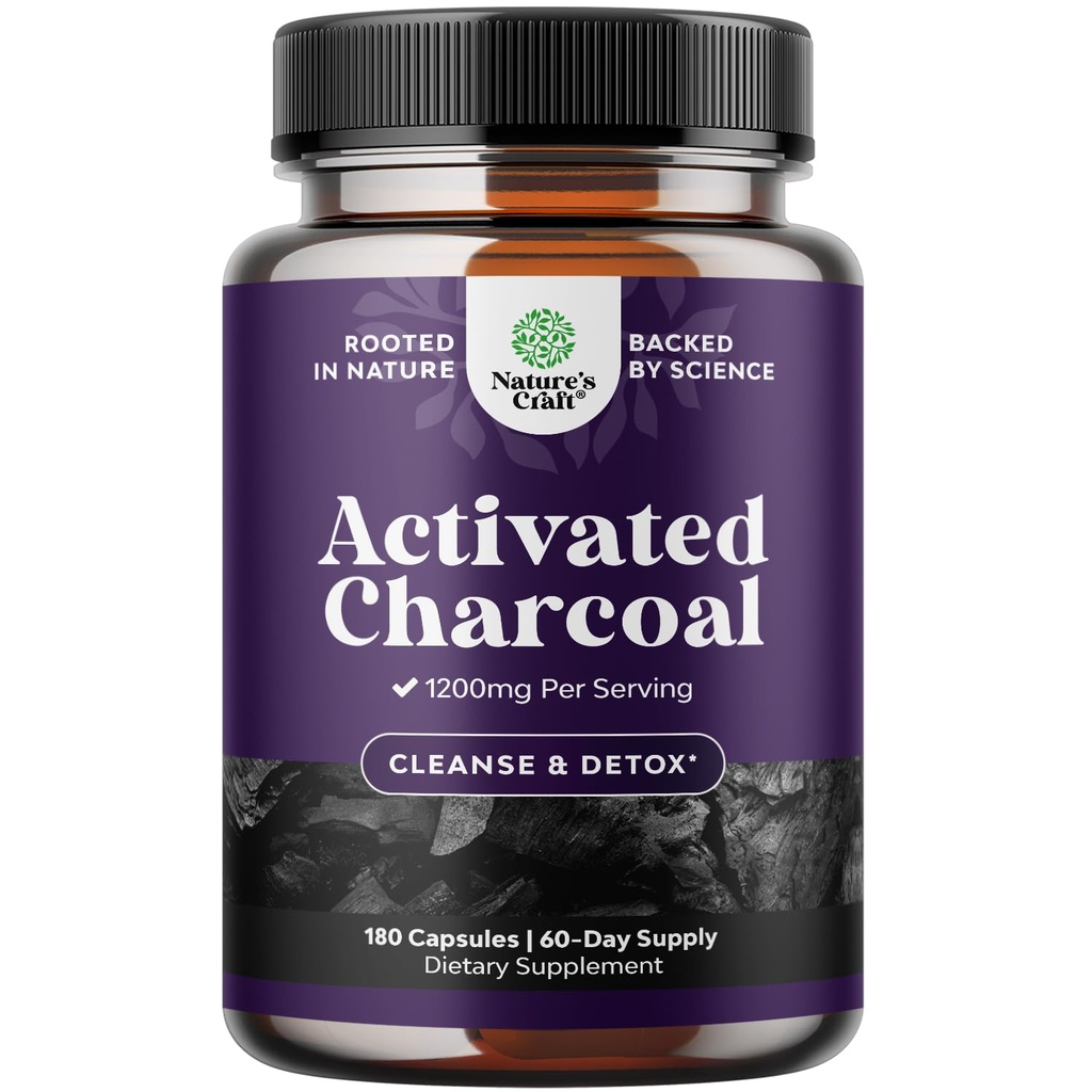 Natures Craft 激活的炭药 Detox & Cleanse - 净化椰子盖,每服1200毫克 Bloating Relief - 主动除毒补充剂,用于身体和Gut Health - 180