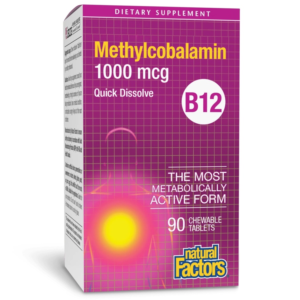 天然因素,维生素B12 甲基Cobalamin 1000 mcg,可口味支持能源和免疫健康,蔬菜,Gluten Free,90片(90份)