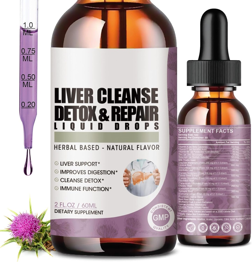 2 Pack Liver Cleanse Detox & Refering Liquid Drops with Milk Thetle, Artichoke 提取,Liver Cleanse & Detox,抗氧化剂,消化支持,维根 - 4 Fl Oz