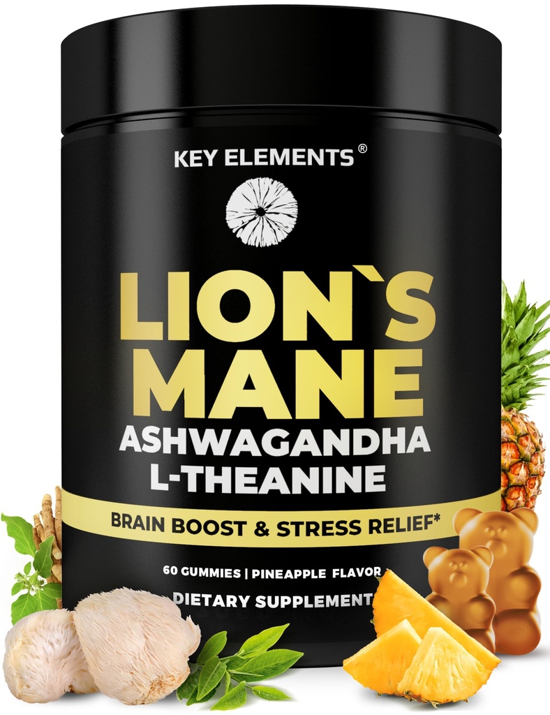 高强度抽取有机狮子的马恩蘑菇 与 Ashwagandha & L-Thenine —— 强力狮子的马恩脑增殖 用于记忆和放松 —— 蘑菇口袋 用于焦点