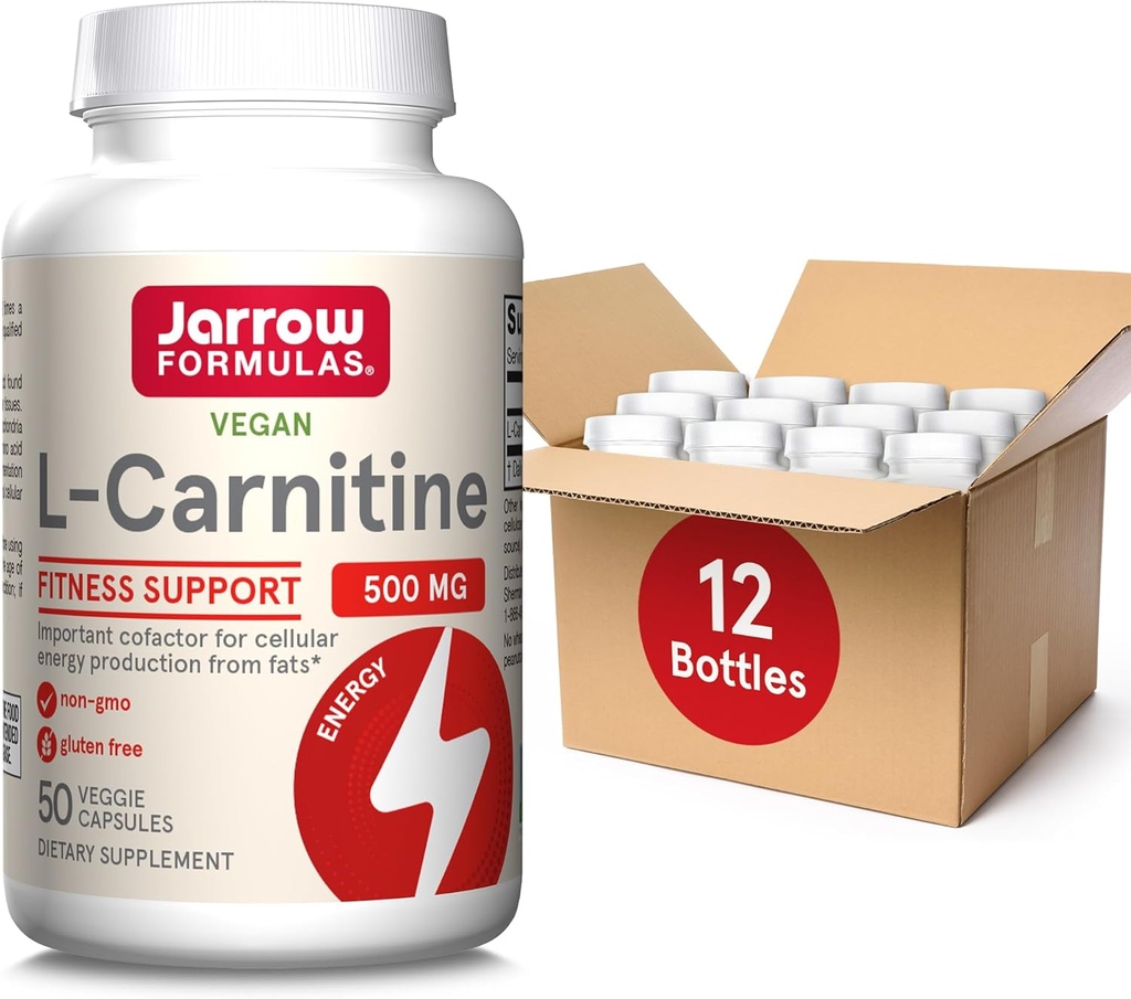 Jarrow Formules L-Carnitine 500 mg,饮食补充,支持细胞能源生产,50 Veggie Capsules,50天供应日报(12页)